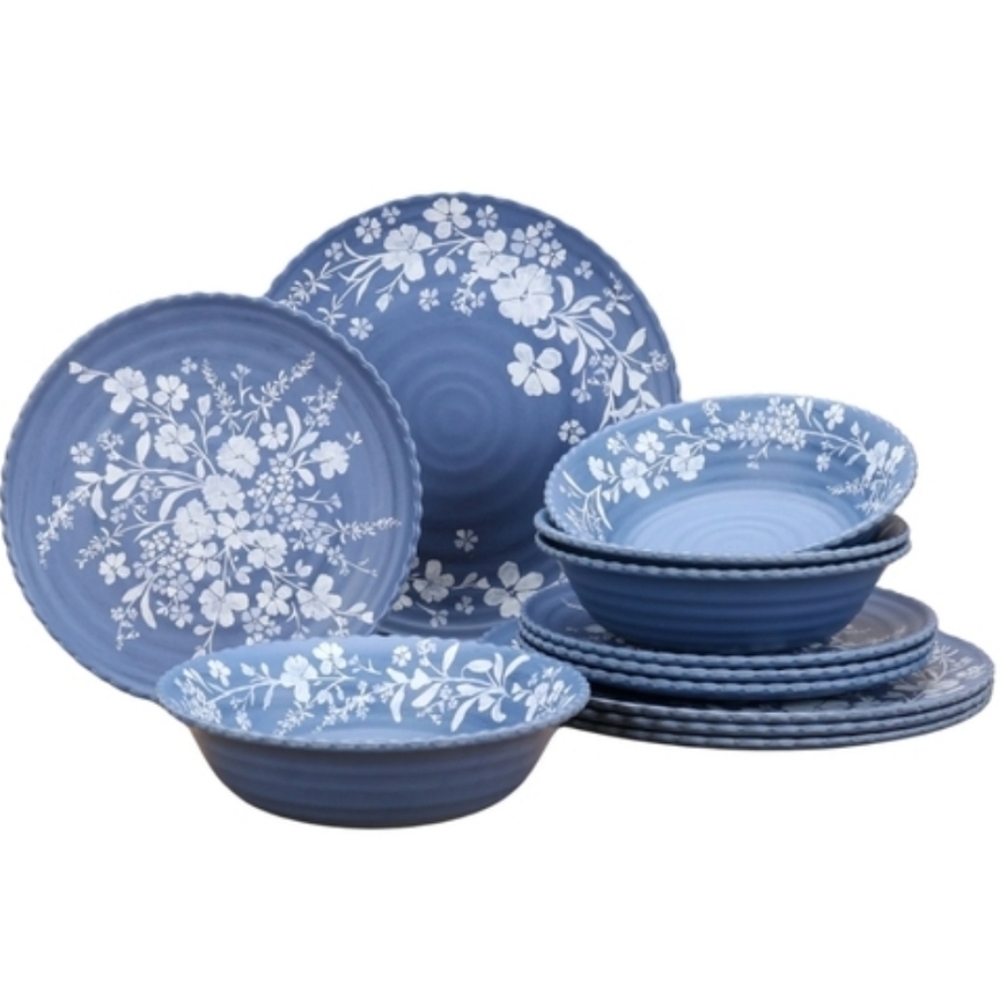❤️ New 2025 Pioneer Woman Daisy Blue Bamboo Melamine Dinnerware Set